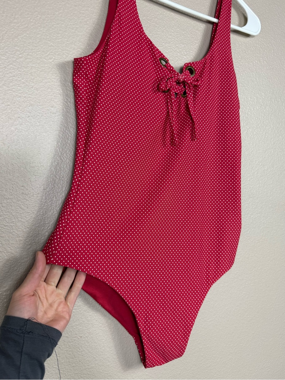 Roxy American Beauty Red Polka Dot One Piece Swimsuit full coverage Medium J - Picture 4 of 9